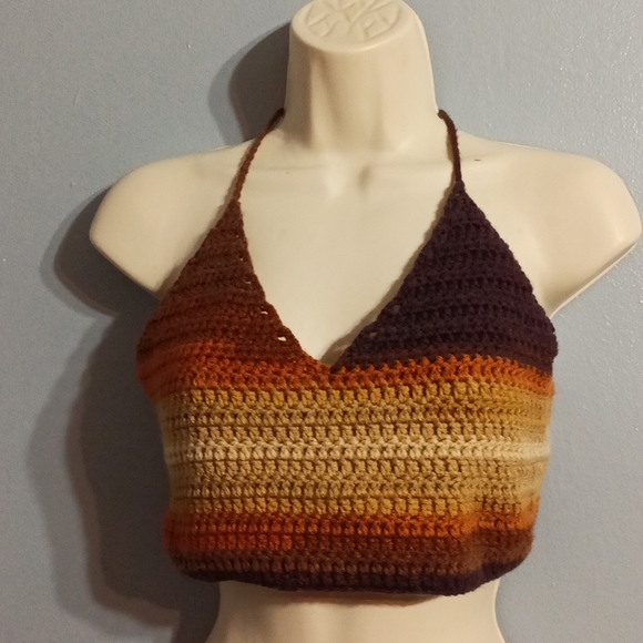 Hand knit brown and tan halter top hand knit by my niece - Picture 5 of 17